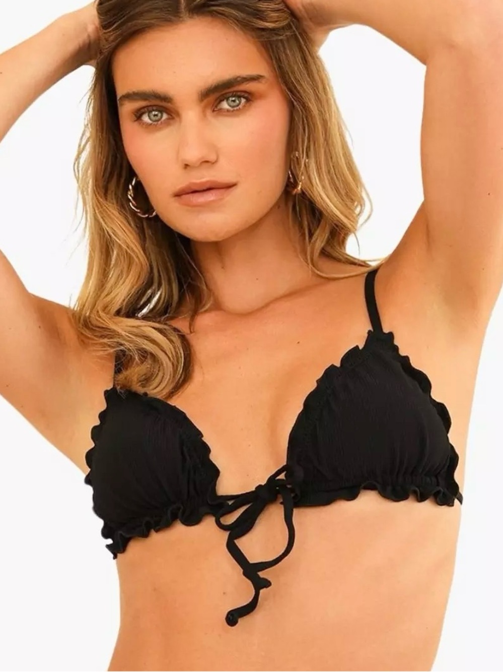 🌻NEW Dippin' Daisy's Black Ruffle Triangle Bikini Top Adjustable Tie Size Med.